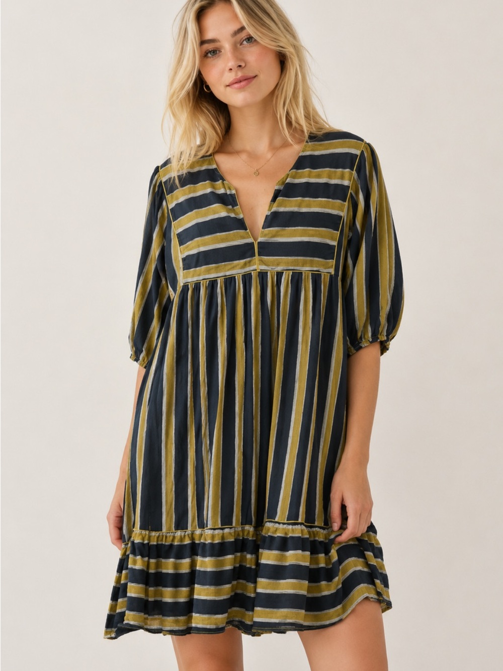 Saint Geraldine Women's Stripe Polly Jean Flounce Hem Midi Dress XL 8215